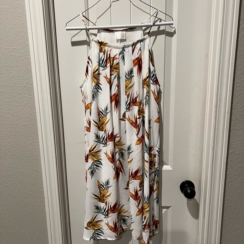Siren Lily Floral tropical Dress with Earthy Tones yellow, brown, white